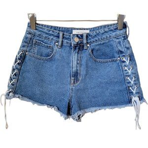 Pacsun High Rise Cut Off Lace Up Denim Jean Shorts